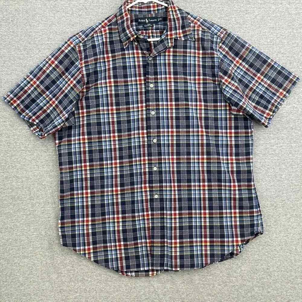 Ralph Lauren Short-Sleeve Plaid Button-Down in Navy, Red, White